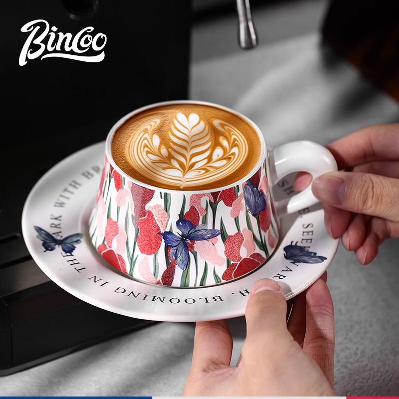 Bincoo蝴蝶陶瓷咖啡杯碟套装专业拉花杯子意式创意拿铁杯高档精致