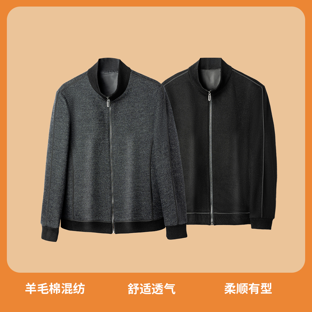 男士舒适棒球领休闲透气秋冬立领混纺外套(9816)