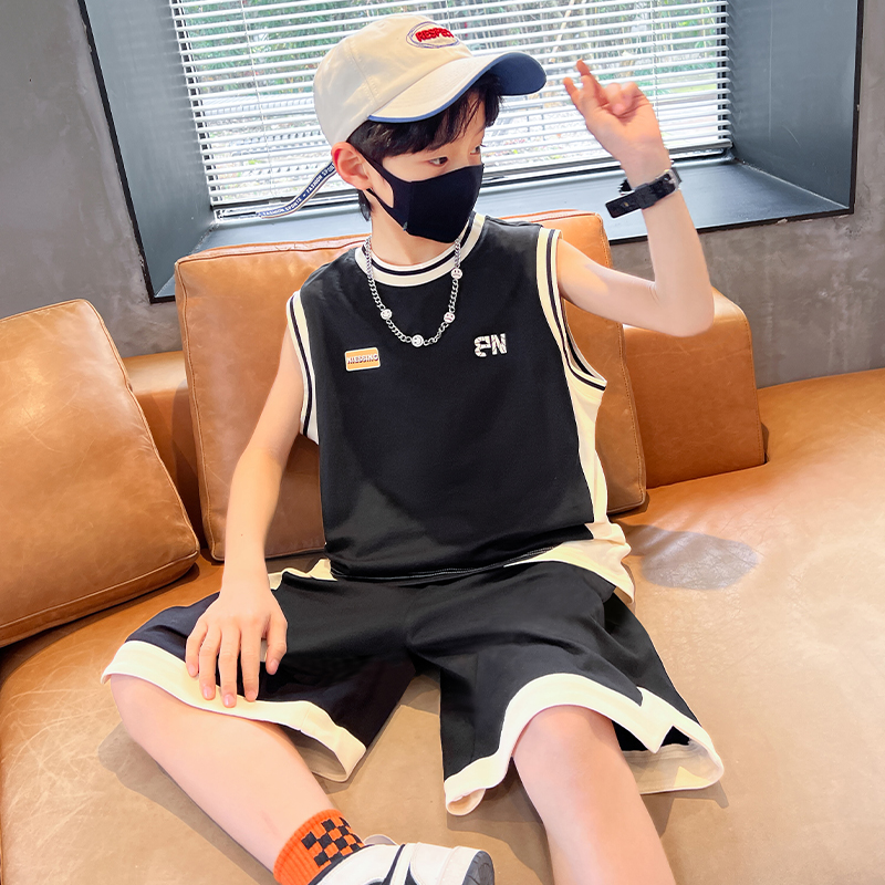 男童篮球服套装2024新款夏季儿童装夏装中大童帅气无袖背心运动服