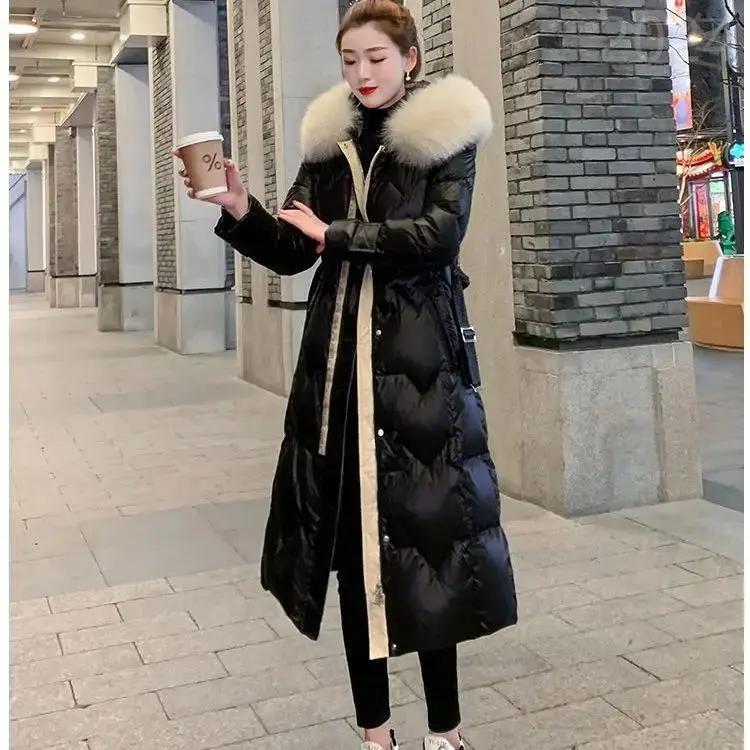 新秋冬季黑色羽绒棉服2024新款爆款修身显瘦洋气中长款过膝防寒保