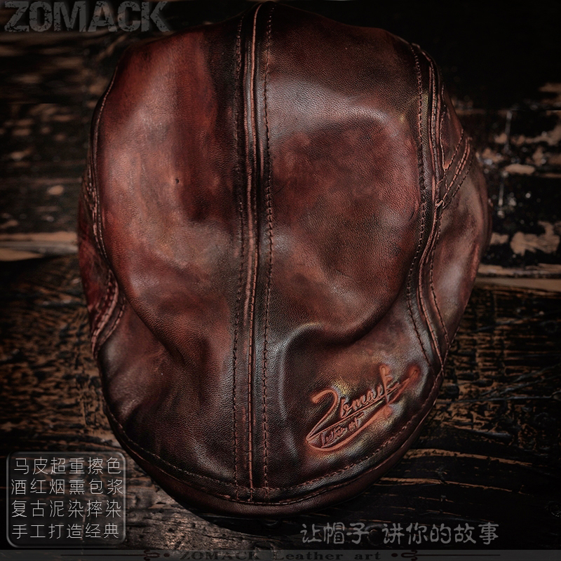 马背皮鸭舌帽子男复古英伦贝雷手工泥染INS潮牌前进鸭嘴帽女雅痞