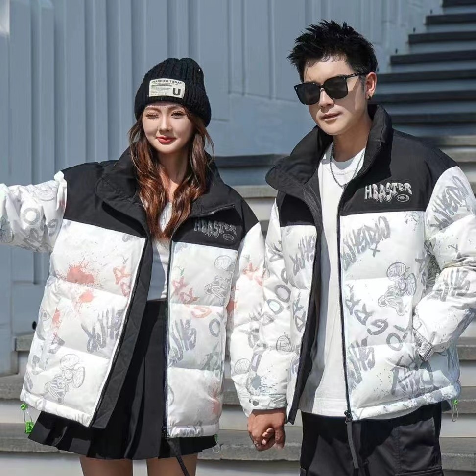 8558时尚休闲情侣潮流加厚保暖立领冬季棉服男士短款百搭连帽宽松