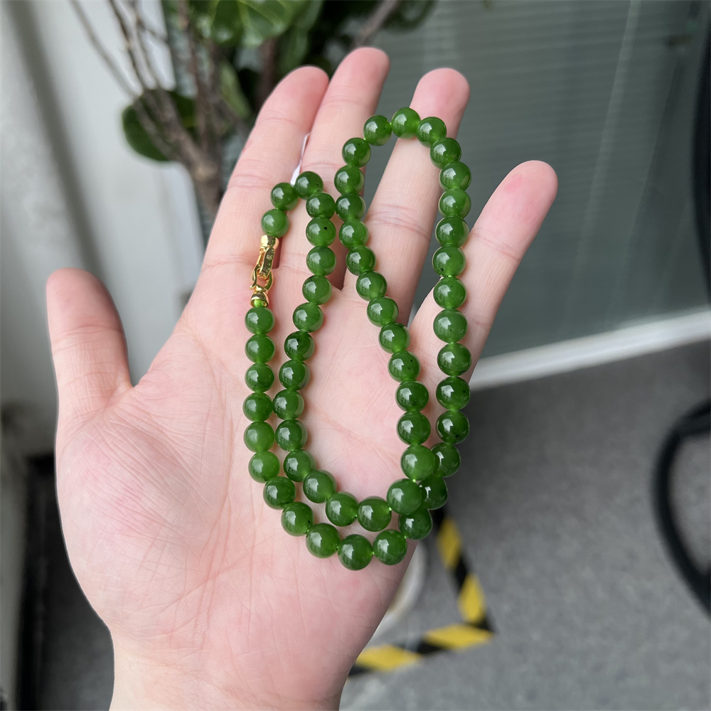 【珠宝兄弟 兄弟专享】约8mm菠菜绿圆珠项链 S925银双扣头