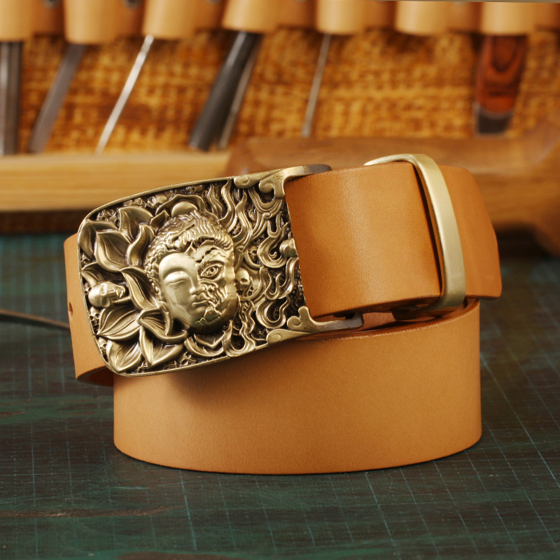 一念之间男士腰带复古休闲牛仔裤腰带整张牛皮切割无夹层手工腰带