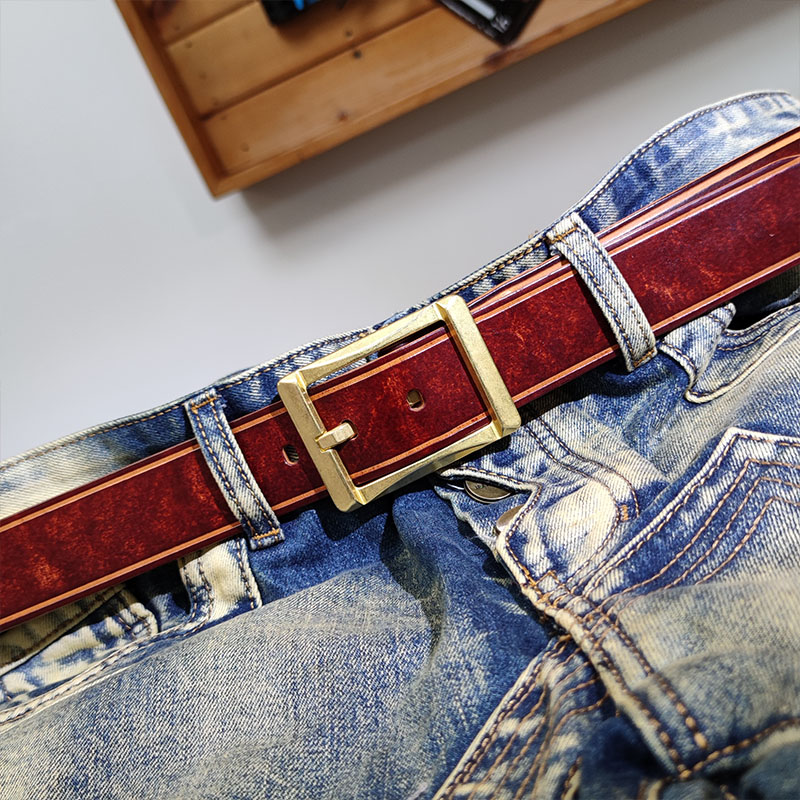 盖世英雄腰带男士皮带手工定制整张头层牛皮无夹层实心铜扣牛仔裤