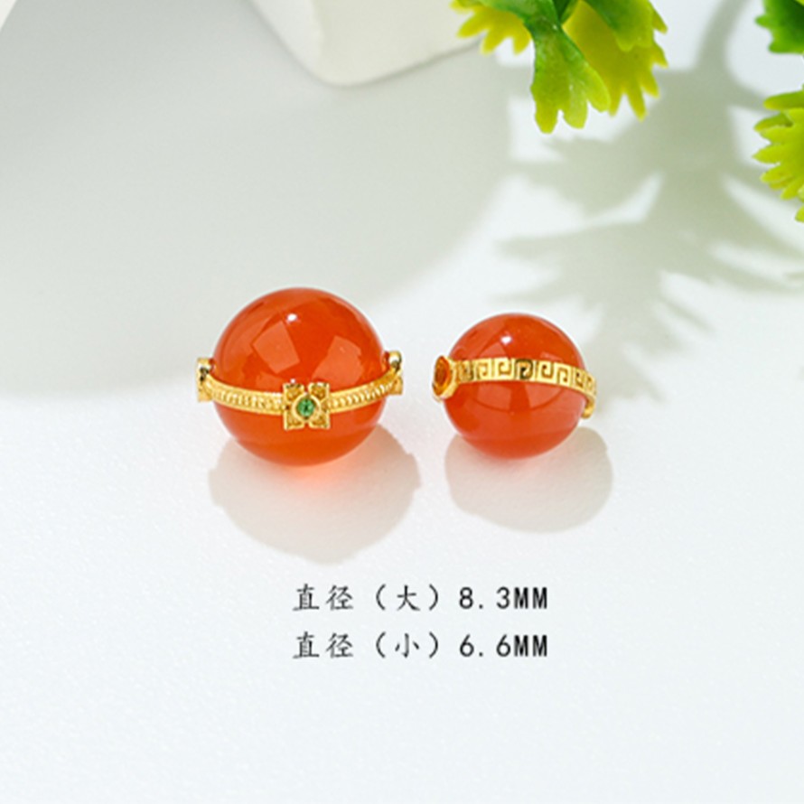 【金豆珠宝】18K金南红冰红吉祥回纹镶嵌路路通手链项链隔珠 JC4040