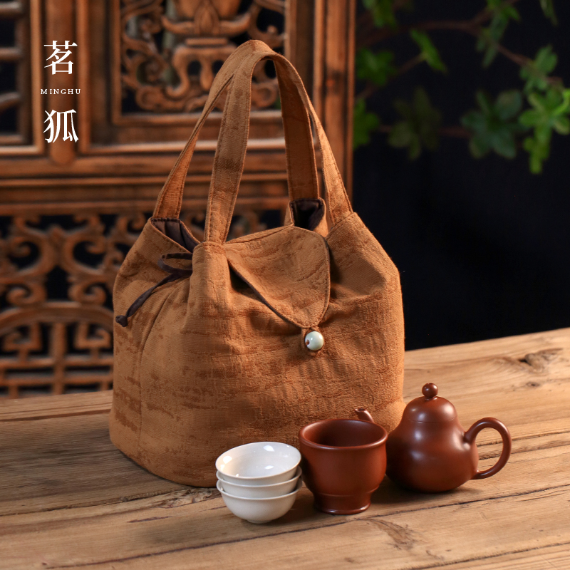 中式提花茶事包大号旅行茶具收纳包慢蓝高档茶具手提包便携茶布包