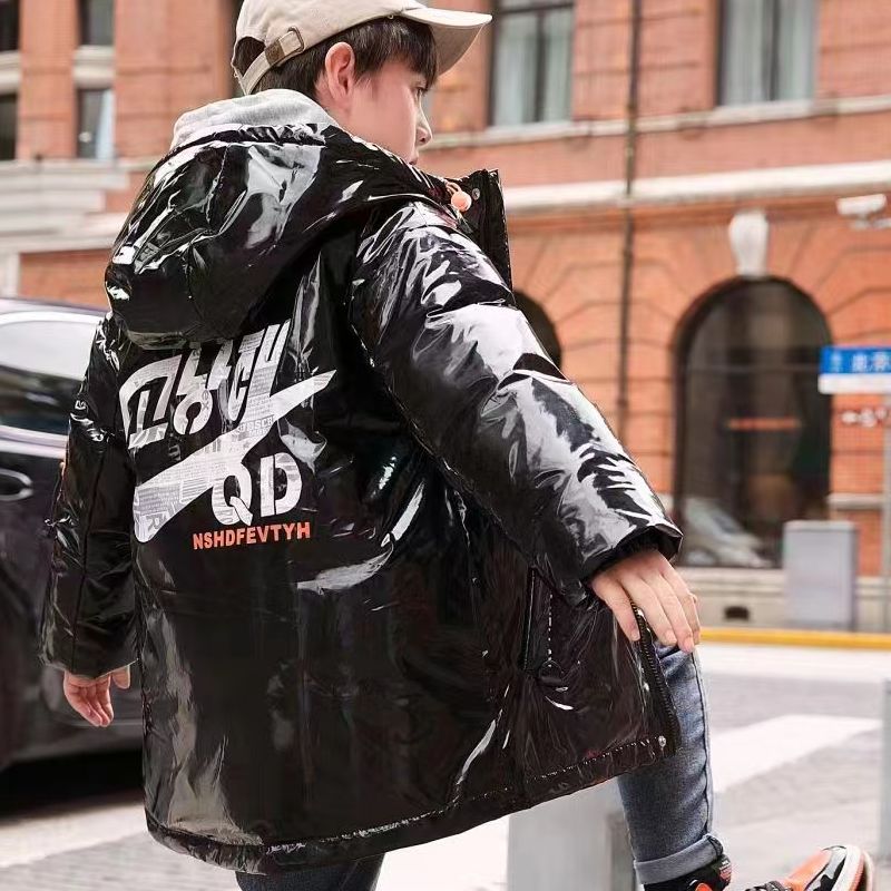 小乖仔男外套秋冬季ins潮牌中长款棉袄冬装加厚亮面连帽羽绒棉服