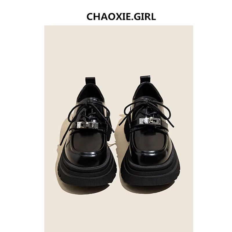 冬款厚底增高小皮鞋女2023春季新款秋季英伦风复古百搭松糕底单