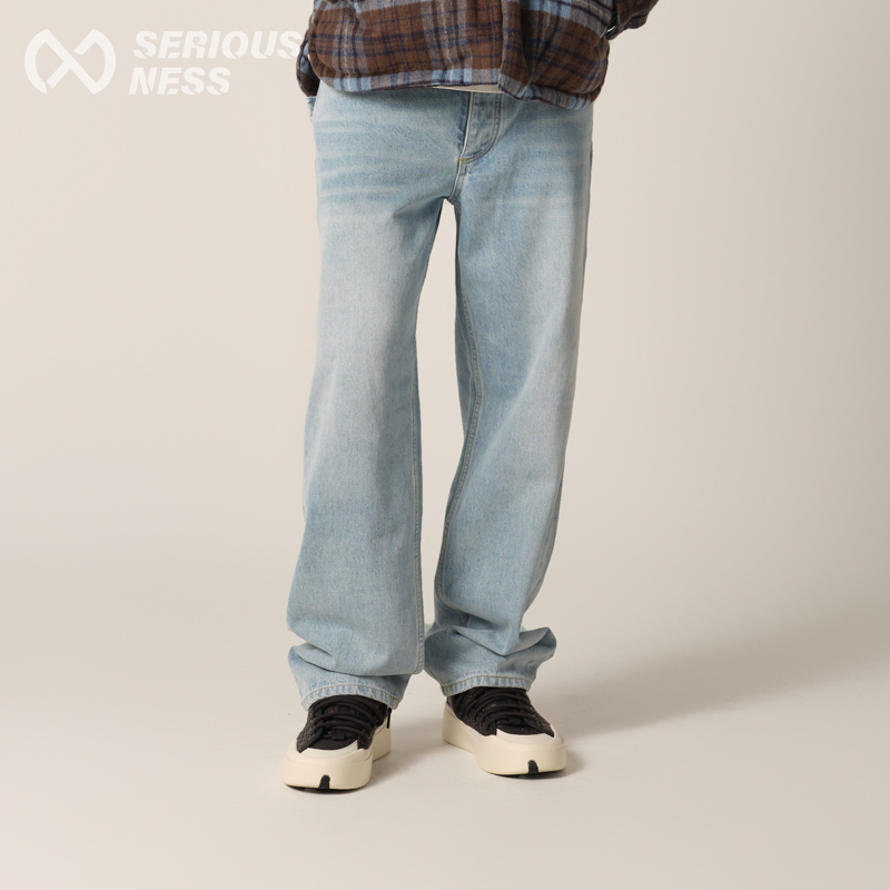 SERIOUSNESS曹岩2024新款牛仔裤男女同款SN潮牌宽松直筒休闲长裤