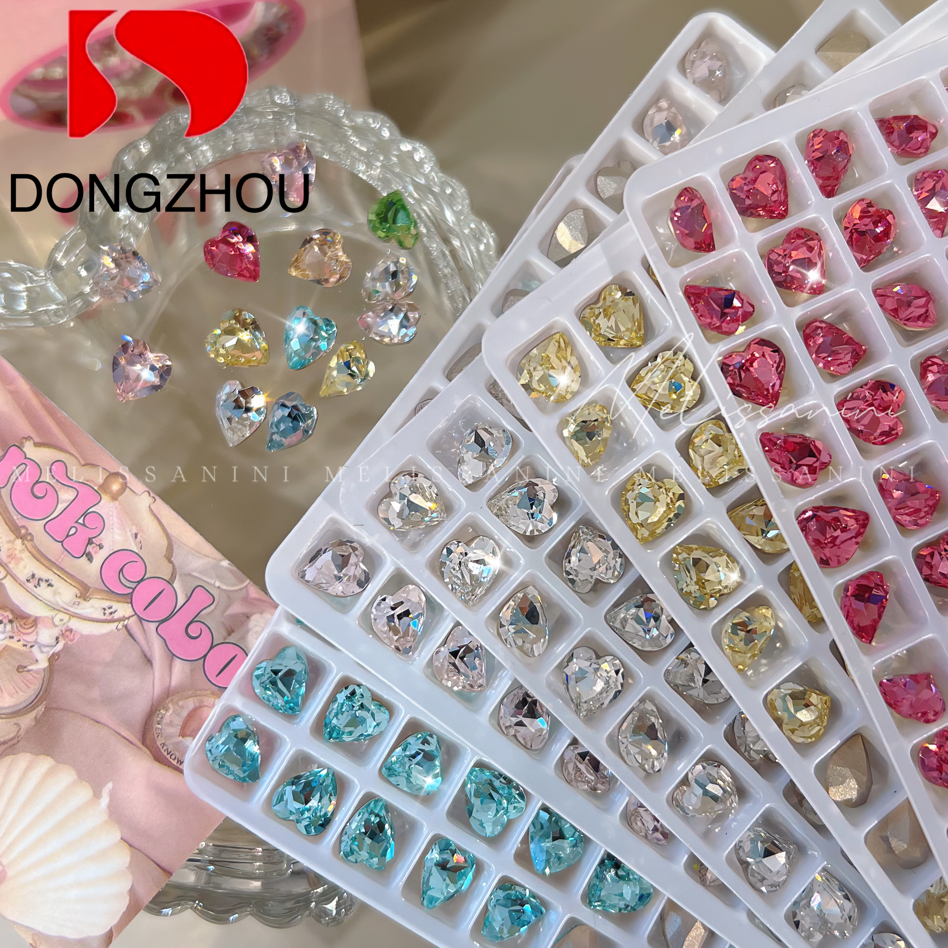 东洲【桃心系列】5*5.5|6*6.6尖底多色超闪高品质美甲钻饰品爆闪