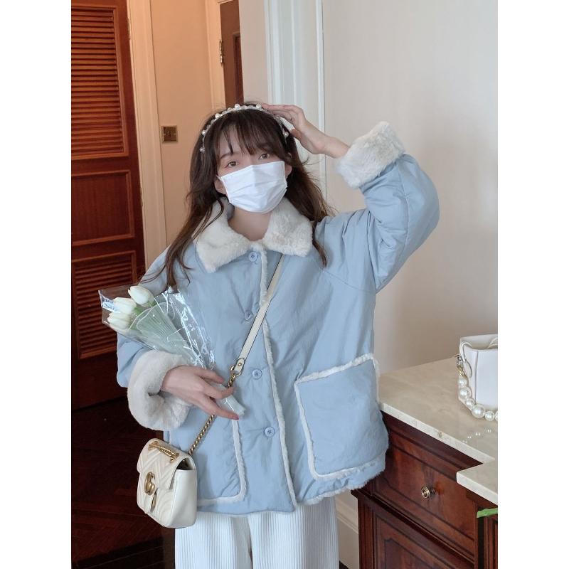 2023秋冬新款大口袋两面穿学生可爱加厚甜美棉服小外套女