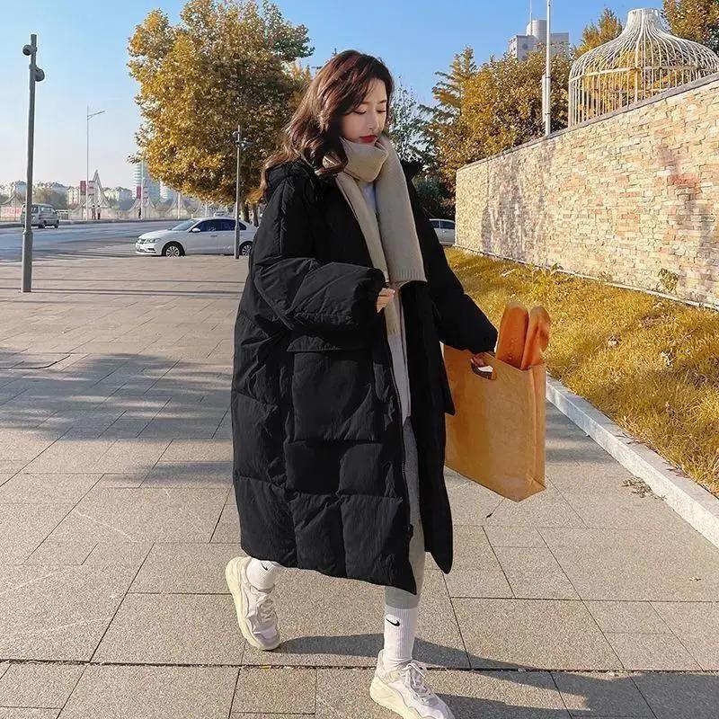 羽服女中长款2023年冬季新款韩版chic过膝面包服衣加厚外套