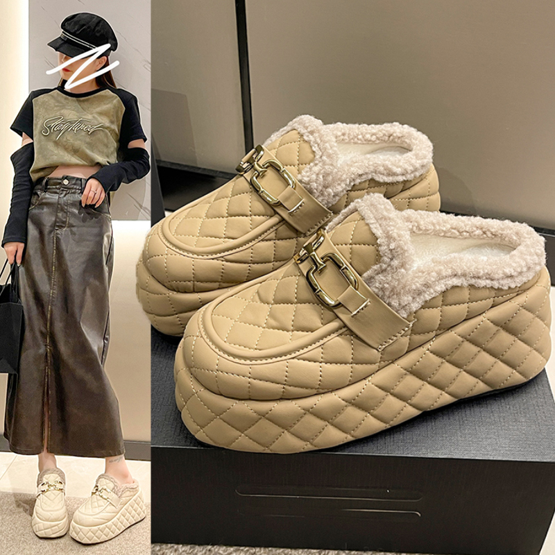 包头毛毛拖鞋女外穿2023新款网红爆款高跟鞋秋冬厚底棉拖坡跟半拖