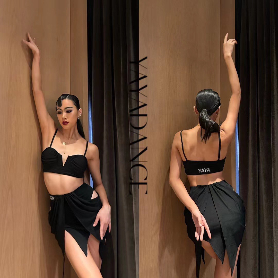 YADANCE夏季包臀拉丁舞训练舞服V领美背搭配镂空设计半身裙舞蹈服