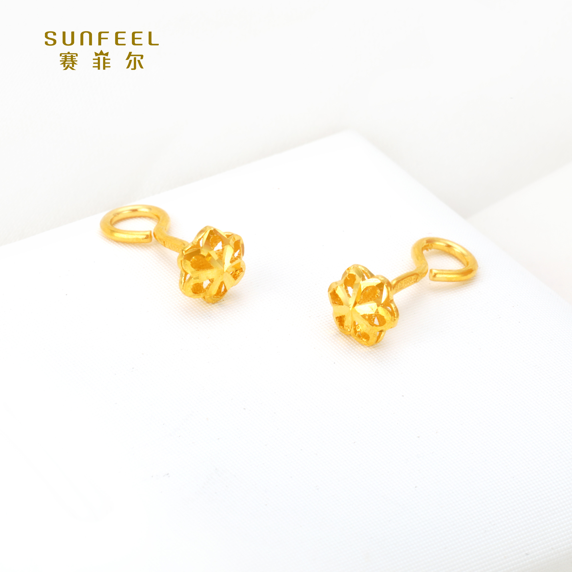 SUNFEEL/赛菲尔【三店】足金简约花影耳钉黄金弯针HR010141