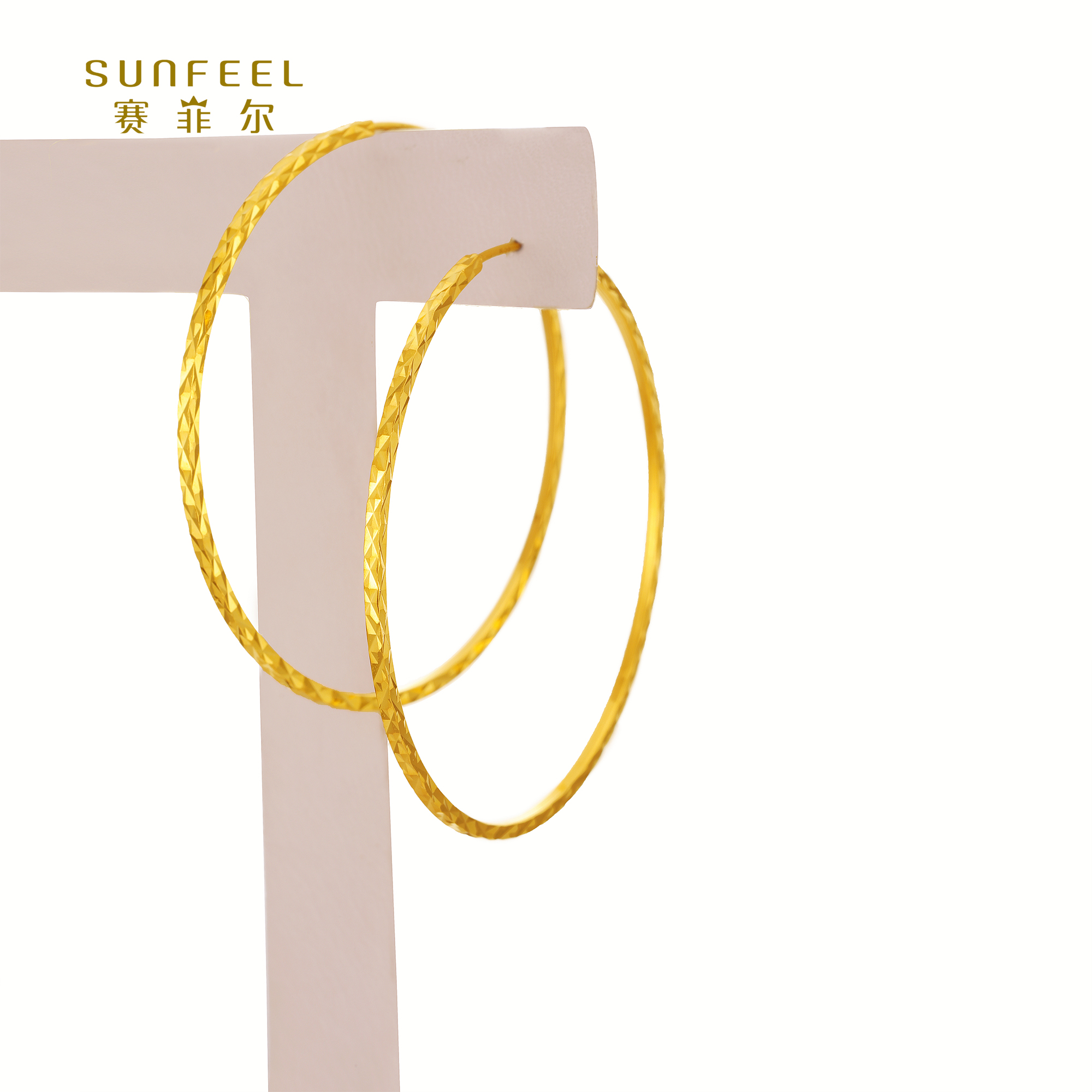 SUNFEEL/赛菲尔【一店】足金5G艺术车花耳圈5GE00633