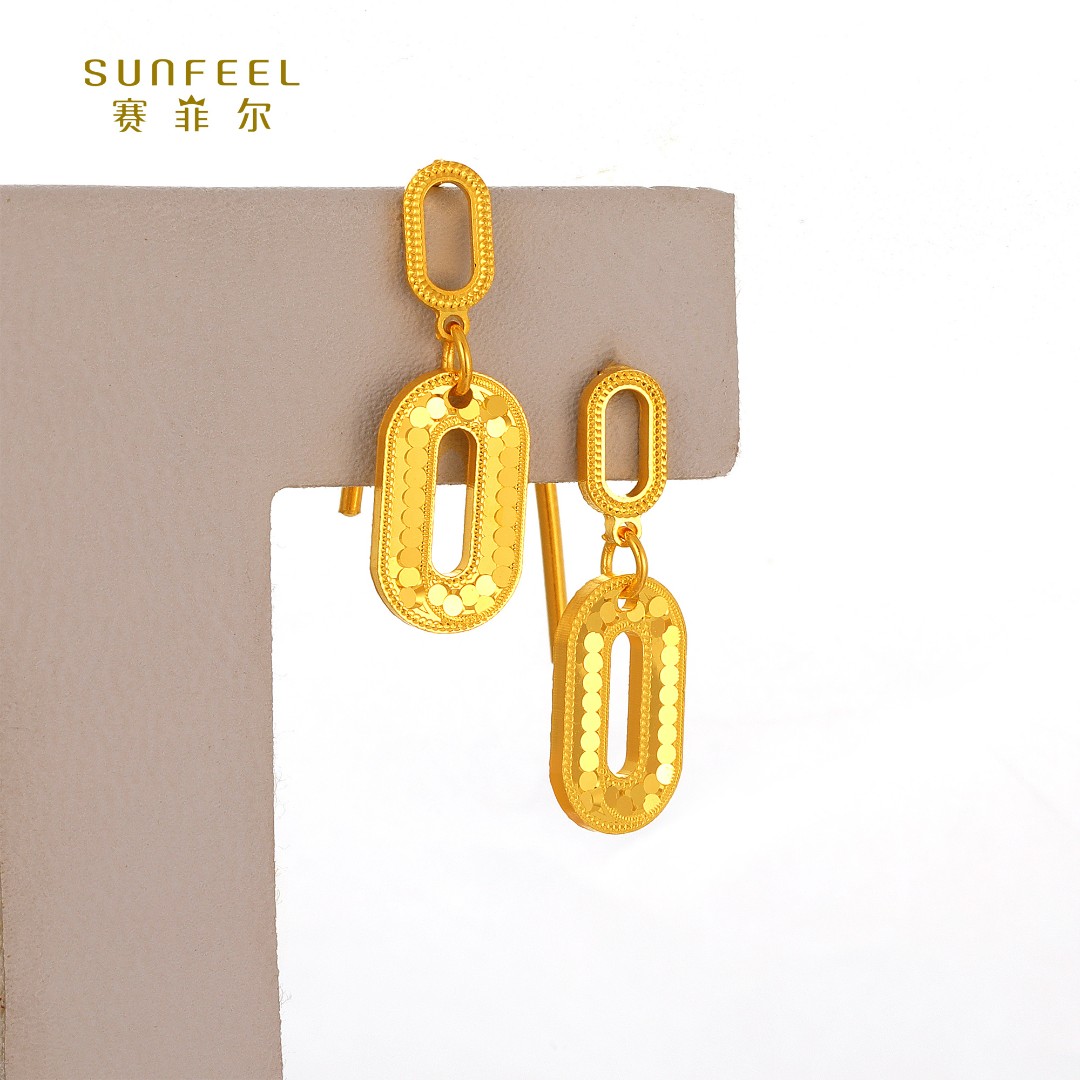 SUNFEEL/赛菲尔【三店】足金闪光金几何七字针黄金耳钉HR24020536