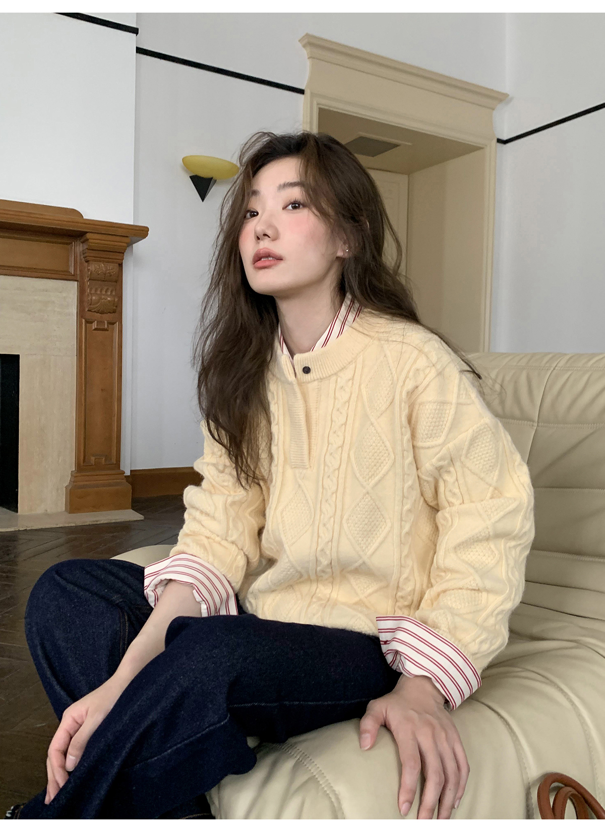 你好卡农 珍妮日记！菱格纹肌理亨利领针织衫KZ23Z2471D