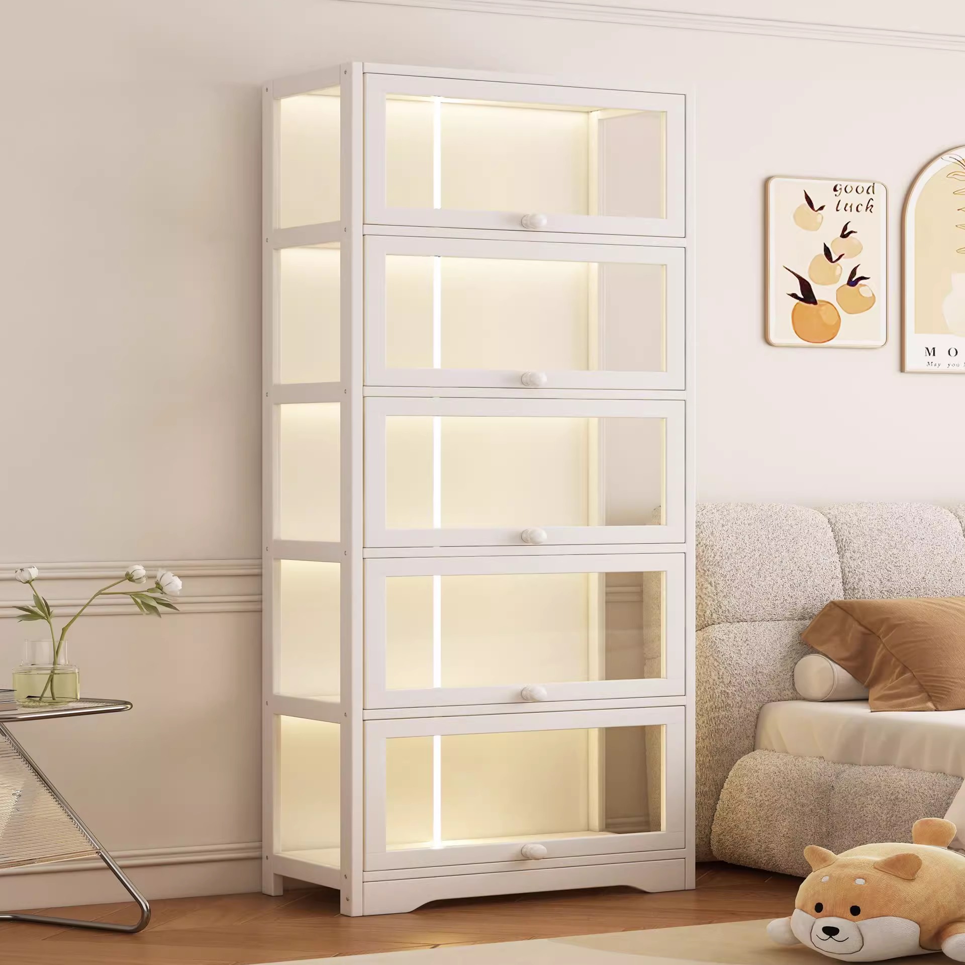 亚克力带灯手办展示柜泡泡玛特盲盒收纳展示架透明玻璃二次元痛柜