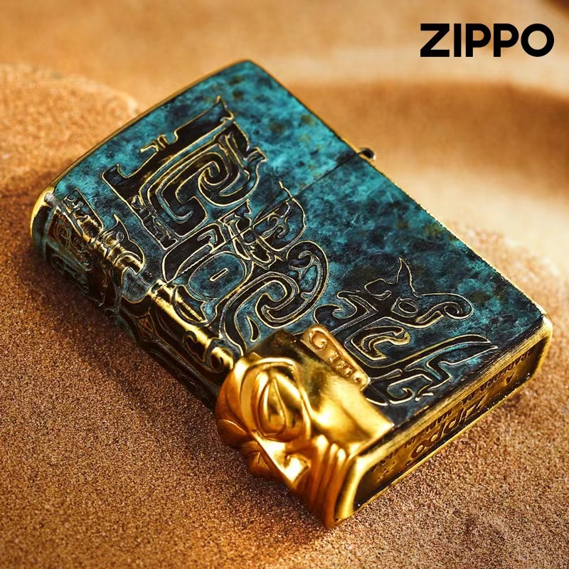 ZIPPO/之宝打火机正品复古创意三星堆贴章防风火机收藏送男士DJY1