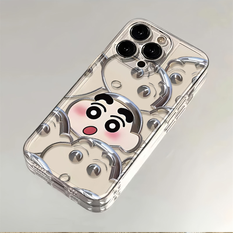 金属感蜡笔小新iphone15苹果手机壳14promax硅胶13pro透明12卡通