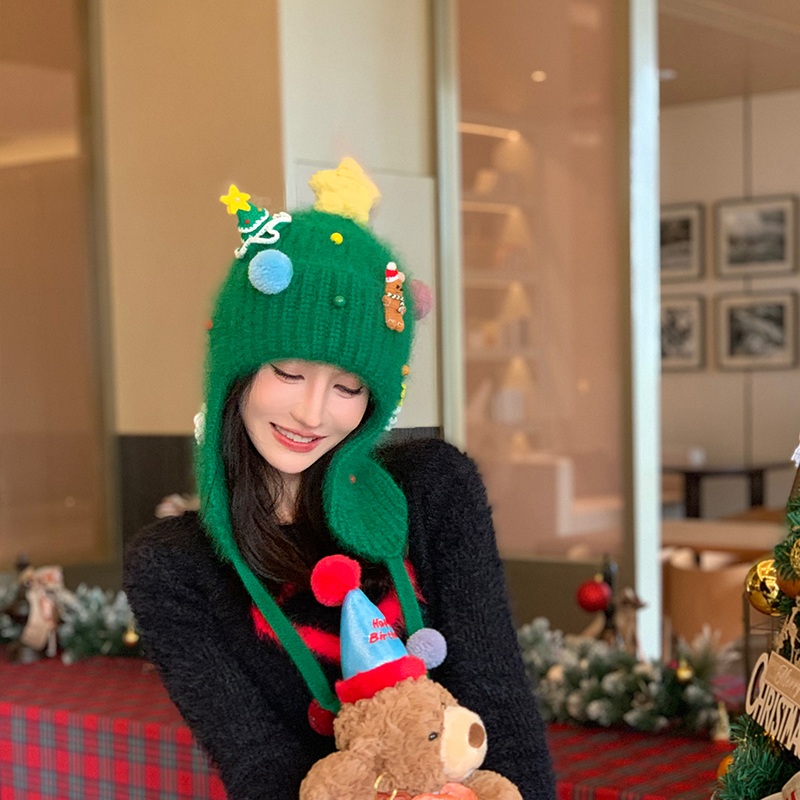 【新款福利】芽小七原创圣诞树毛线帽百搭萌妹秋冬防寒保暖帽
