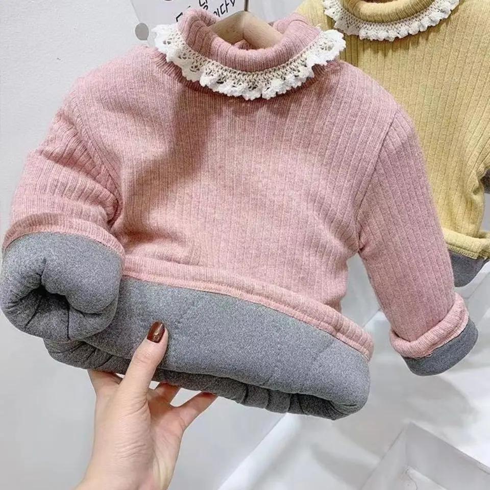 静静潮童加厚女童打底衫儿童保暖衣高领线衣三层加棉百搭修