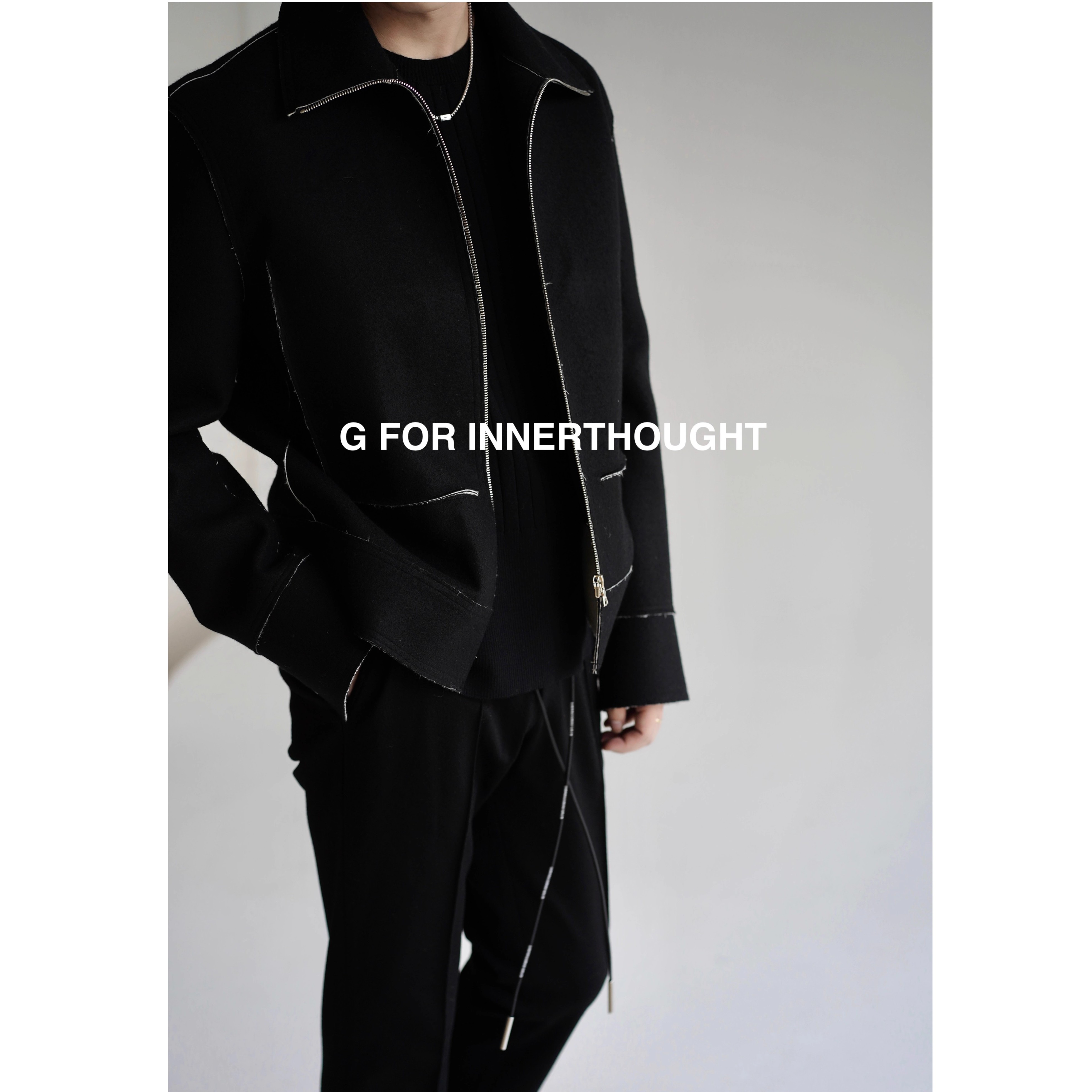 G FOR INNERTHOUGHT|意大利双面双色针织羊毛毛边可脱卸羽绒夹克