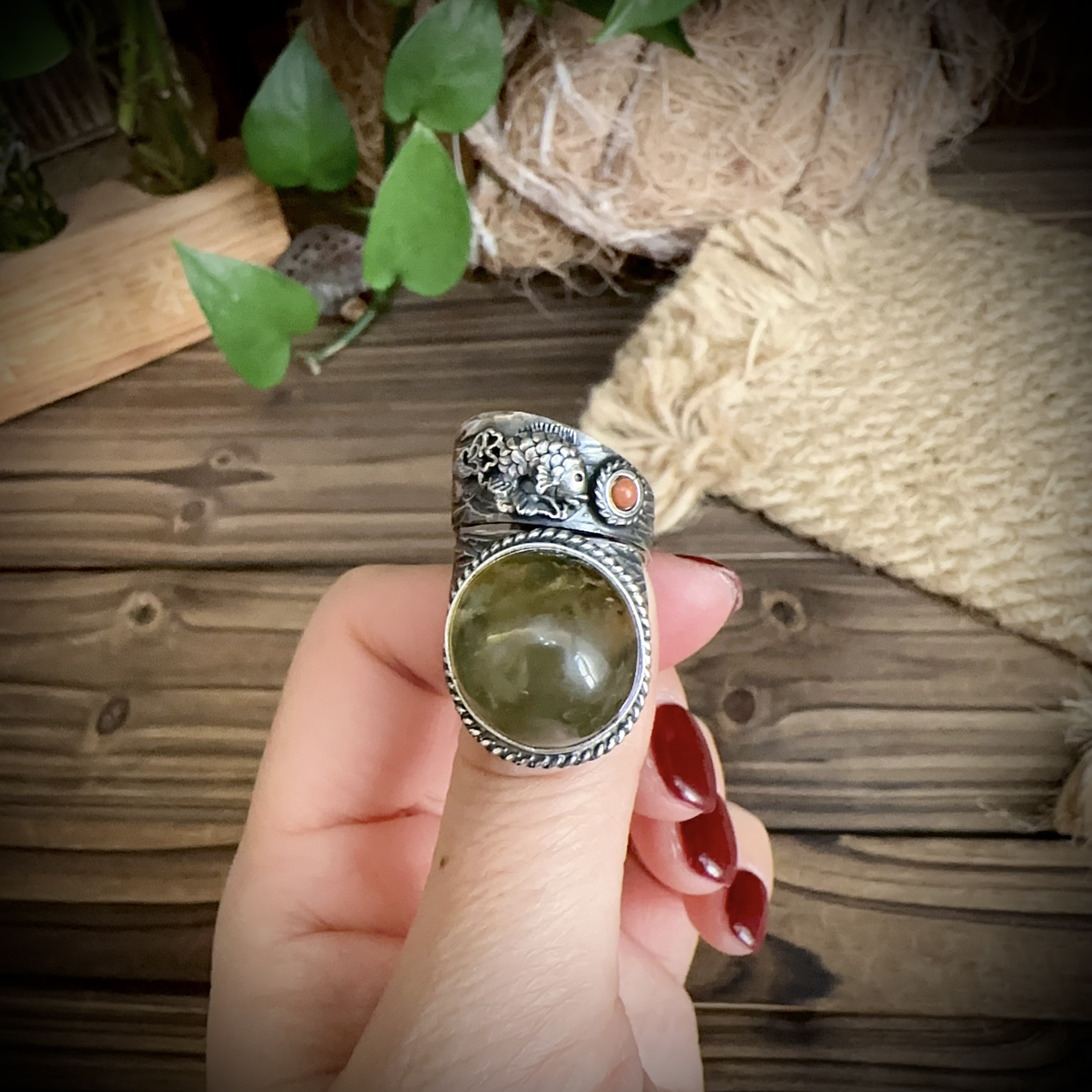 【古香古色】复古纯银蜜蜡琥珀缠绕戒指（开口可调节）