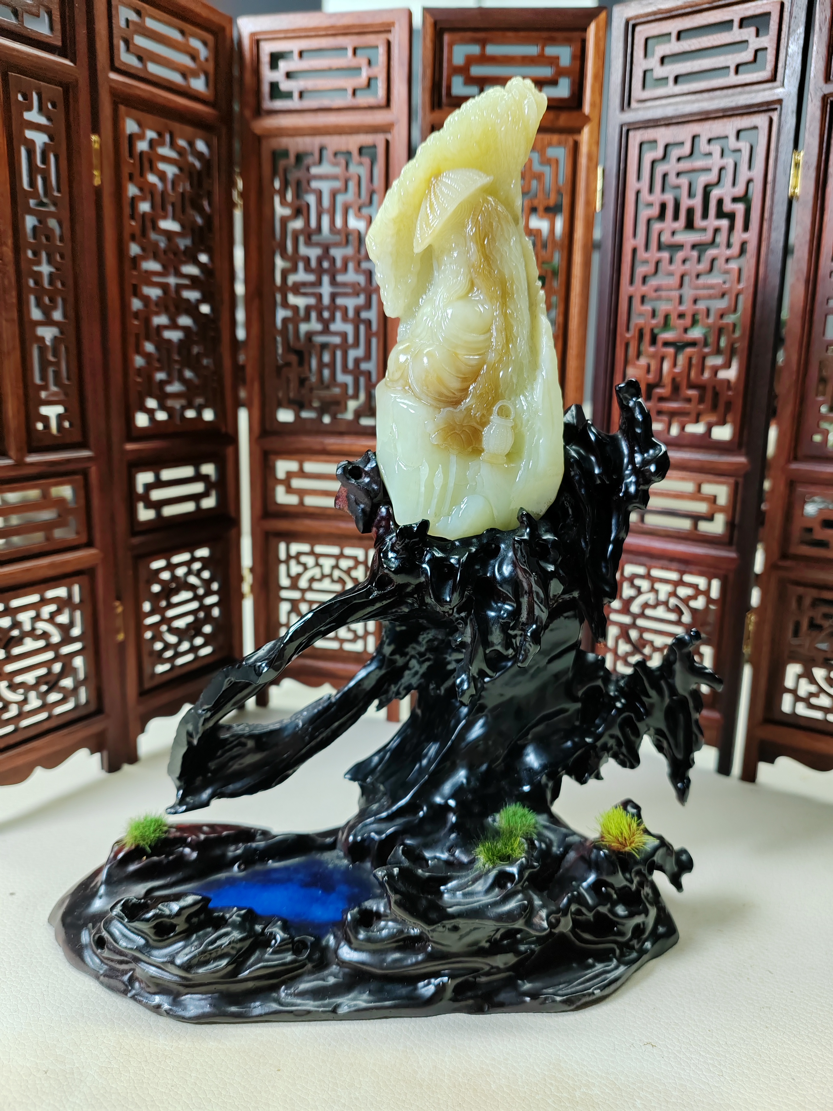 和田玉新疆若羌黄口料高品质摆件，渔翁得利