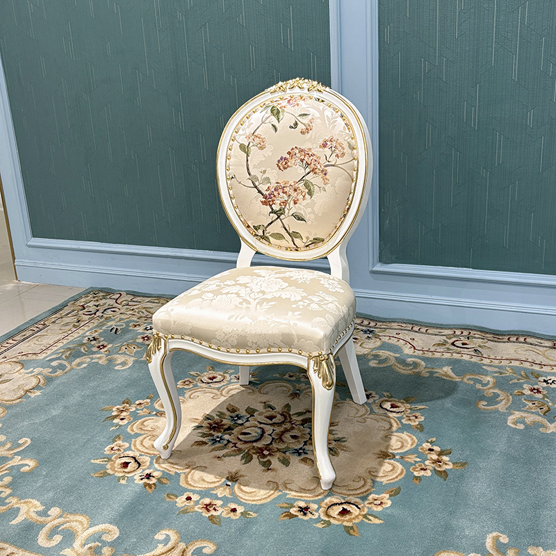 法式餐椅 欧式刺绣花布餐椅宫廷奢华实木雕花新古典餐厅餐椅