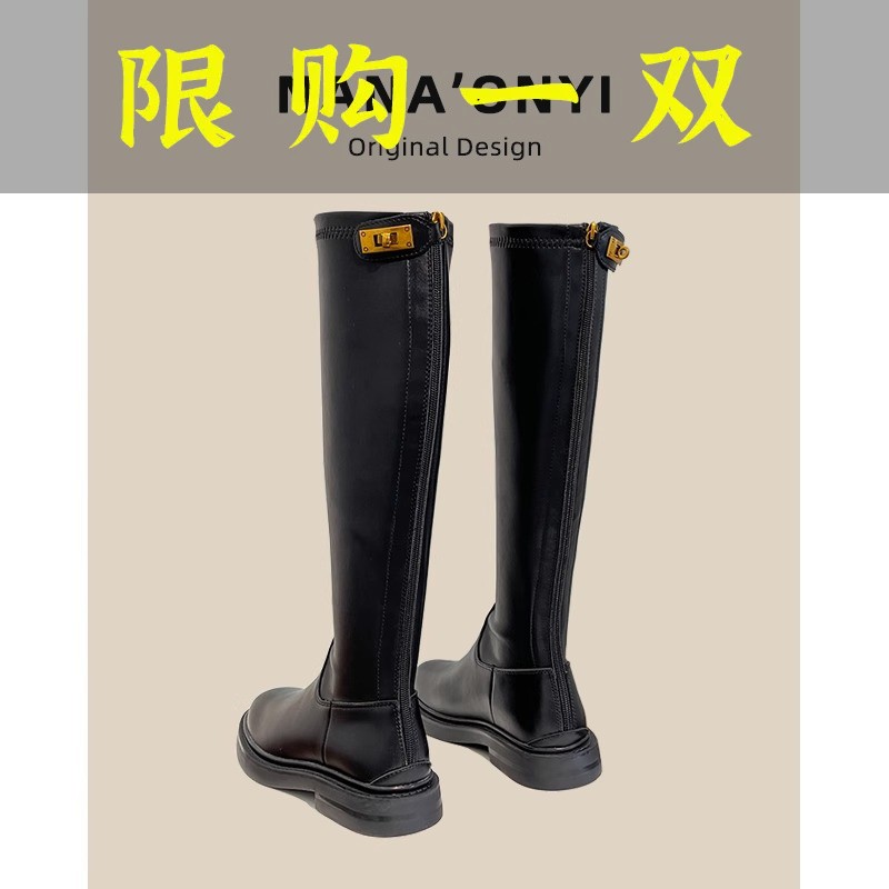 百丽纯爱品牌折扣长筒靴女2023年秋冬季新款加绒加厚不过膝高筒