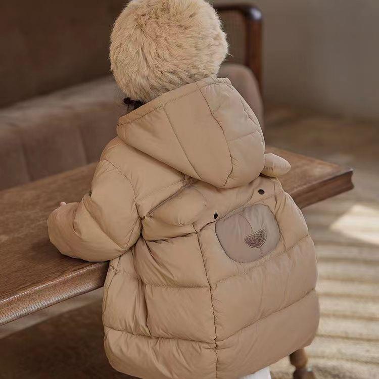 女童服冬季新款美拉德宝宝加厚衣冬装女宝宝小童连帽中长款洋