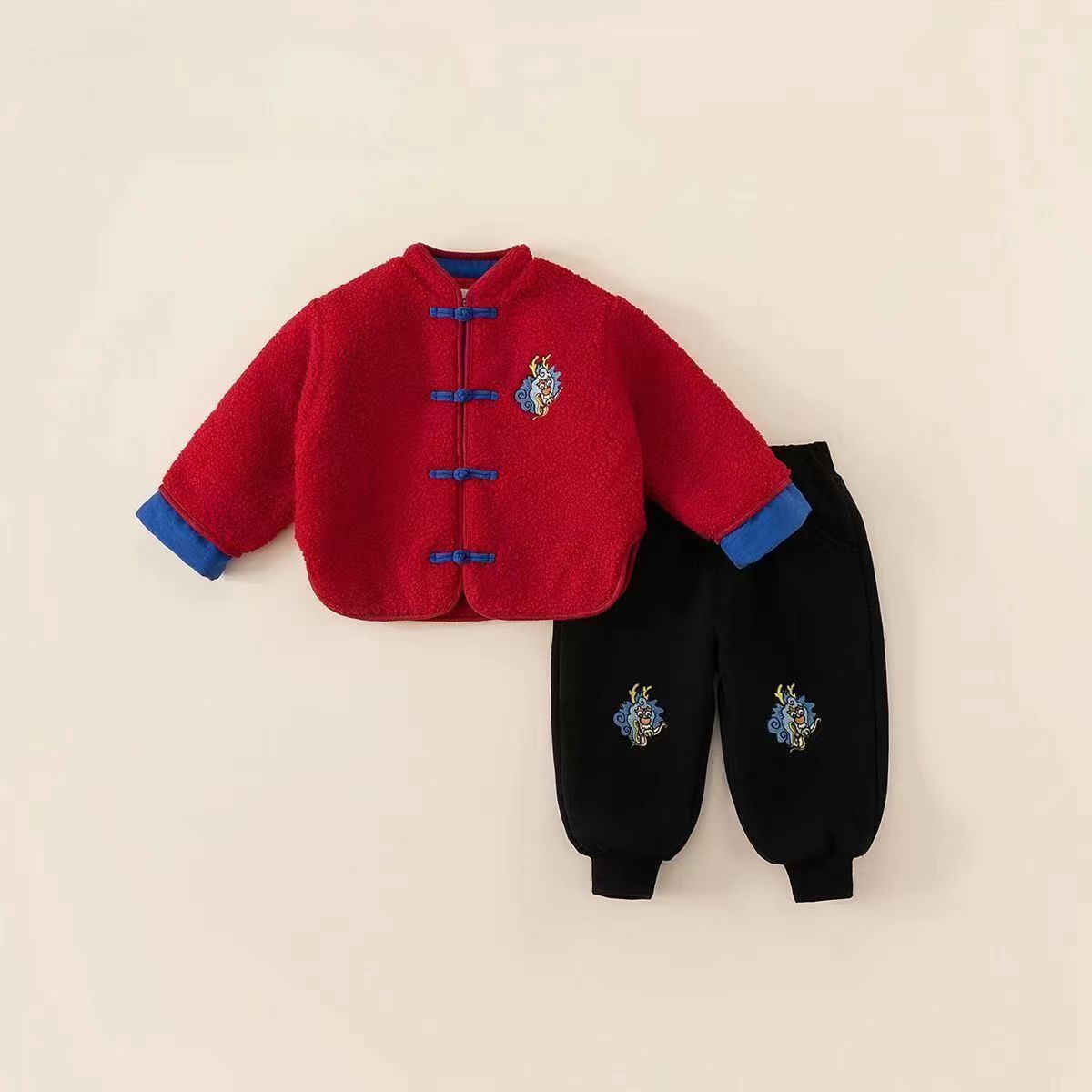 【肉包】宝宝套装龙年拜年儿童男童唐装女童新年加厚周岁冬装礼服