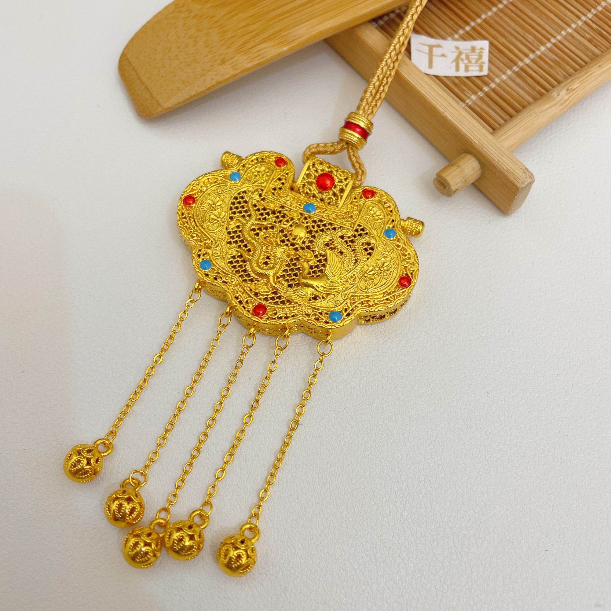 合金吊坠 镂空花丝（彩色版）天子门生龙凤呈祥锁包