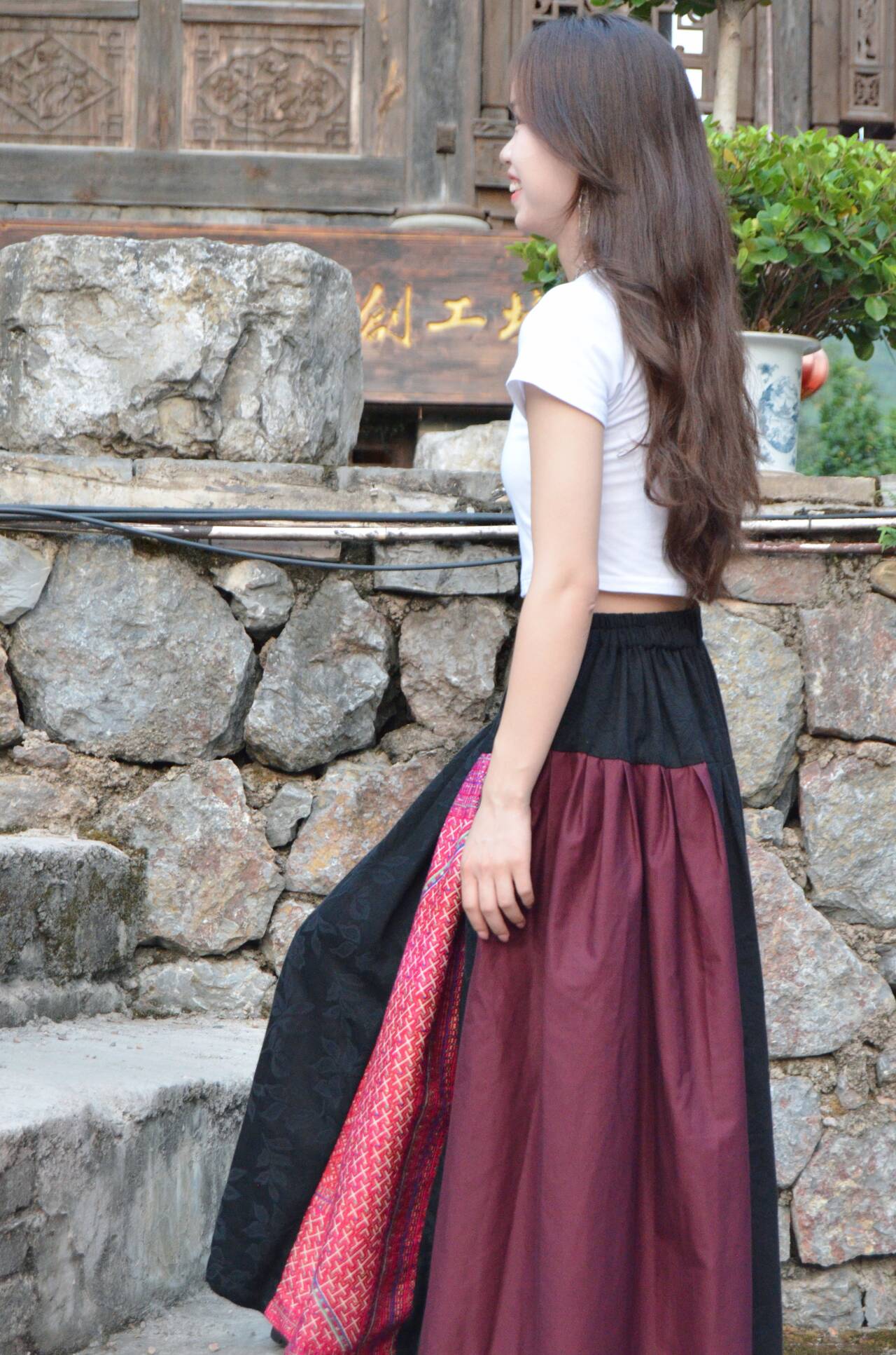 中长款半裙女装半身裙民族风松紧腰