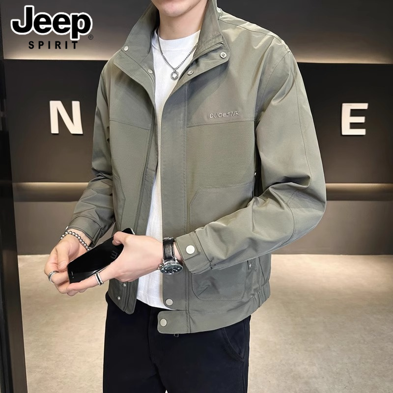 吉普秋季新款高端夹克男士梭织拼接上衣服潮流百搭春秋立领外套男