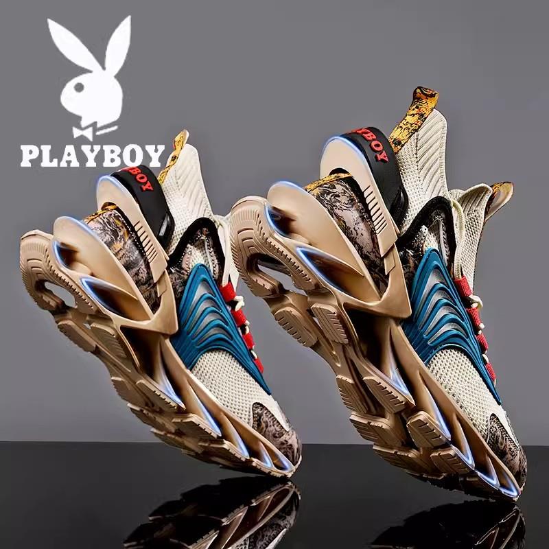 PLAYBOY男鞋冬季2023新款鞋子男款休闲ins跑步网面刀锋增高运动鞋