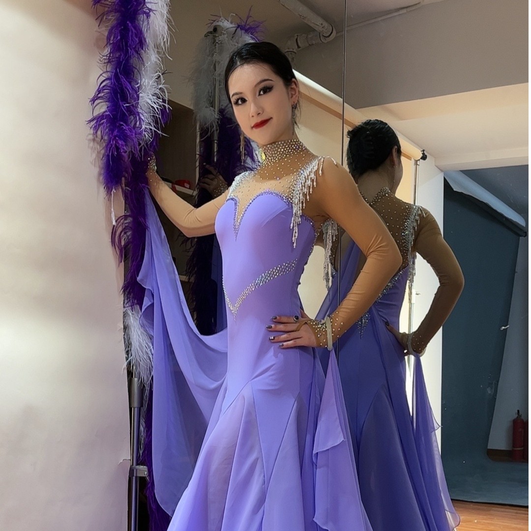 YRSS舞服♥气质轻奢欧标紫色摩登高档演出服摩登舞裙