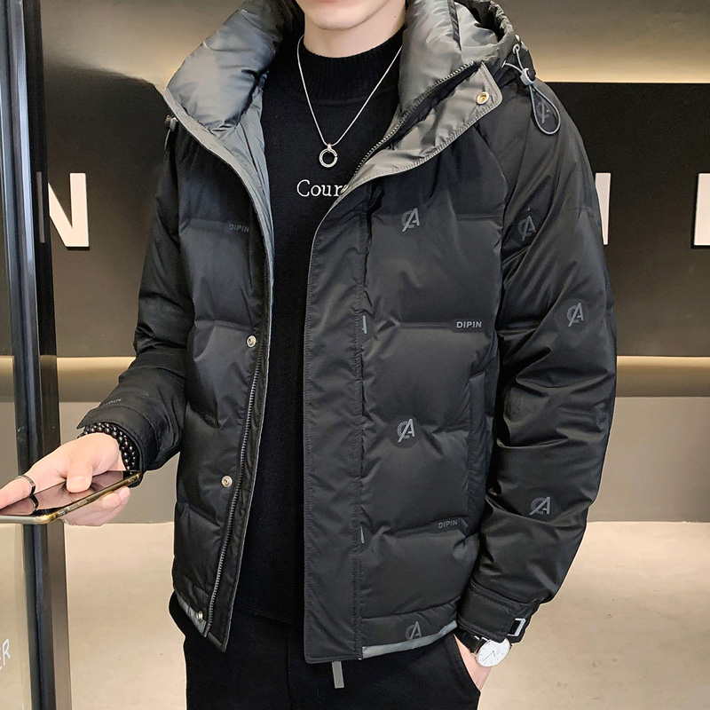 黑色连帽羽绒服男冬季加厚保暖羽绒衣宽松休闲高档白鸭绒潮流外套