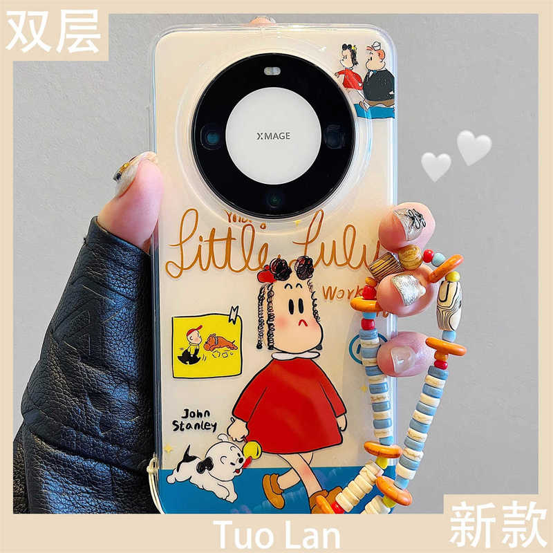 适用华为mate60pro手机壳pura70pro日系动漫卡通可爱卷发女孩狗狗