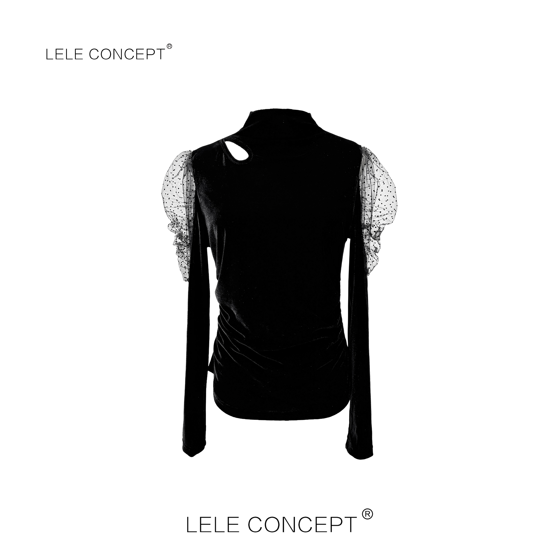 LELE CONCEPT｜「如一」丝绒镂空波点拼纱赫本风上衣气质拼接S0707