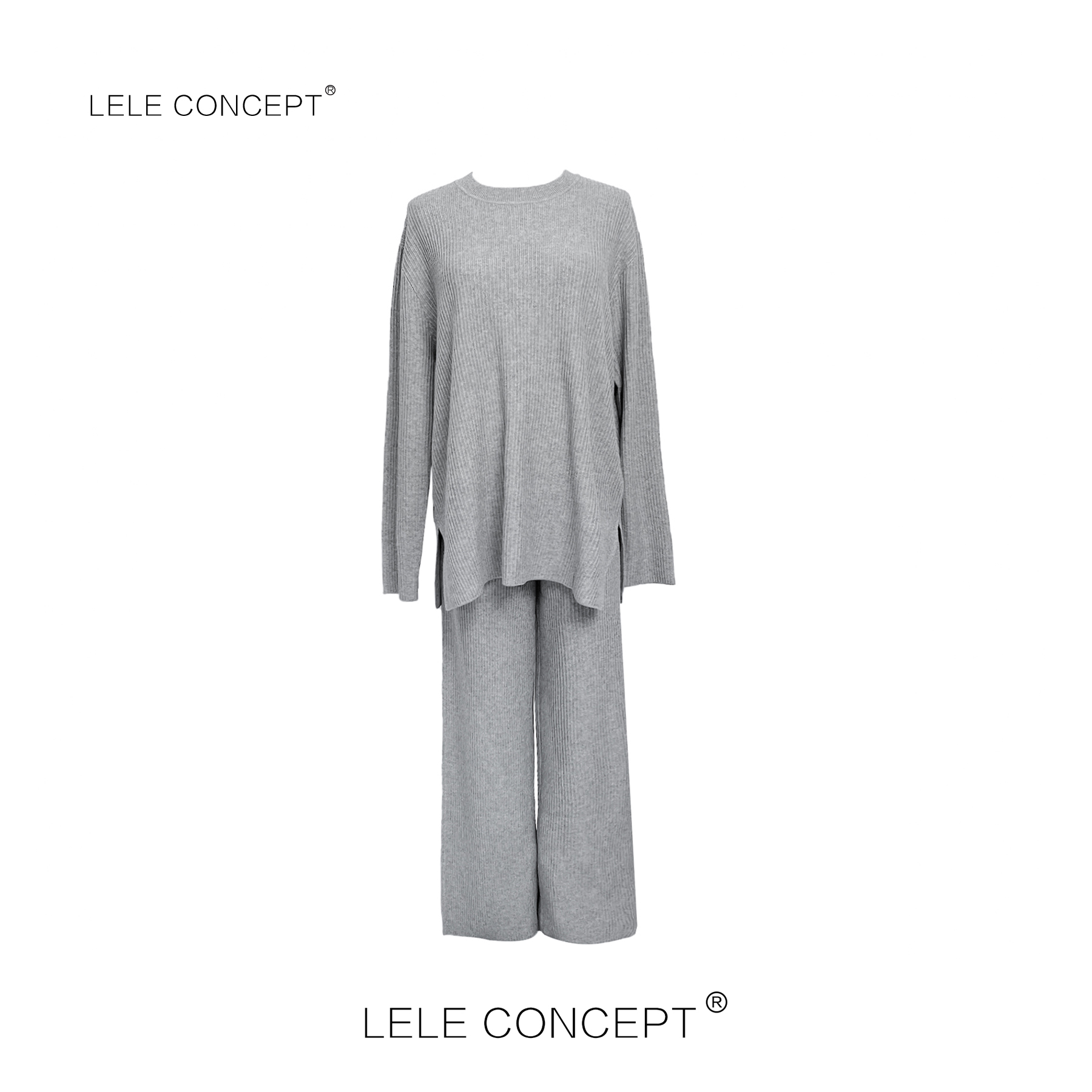 LELE CONCEPT｜「如一」圆领坑条针织套装休闲简约阔腿纯色T0096