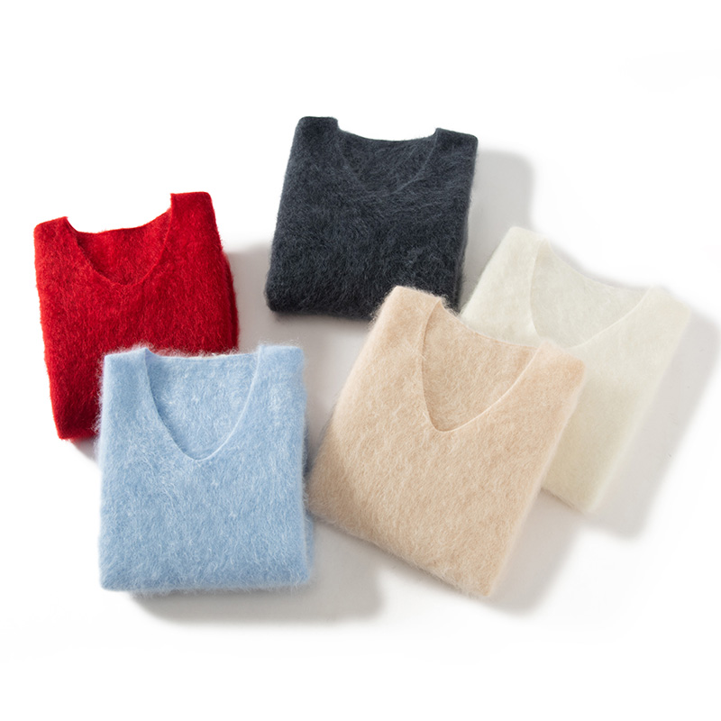 100%山羊绒【拉毛羊绒】轻奢时尚百搭宽松剪刀领羊绒衫