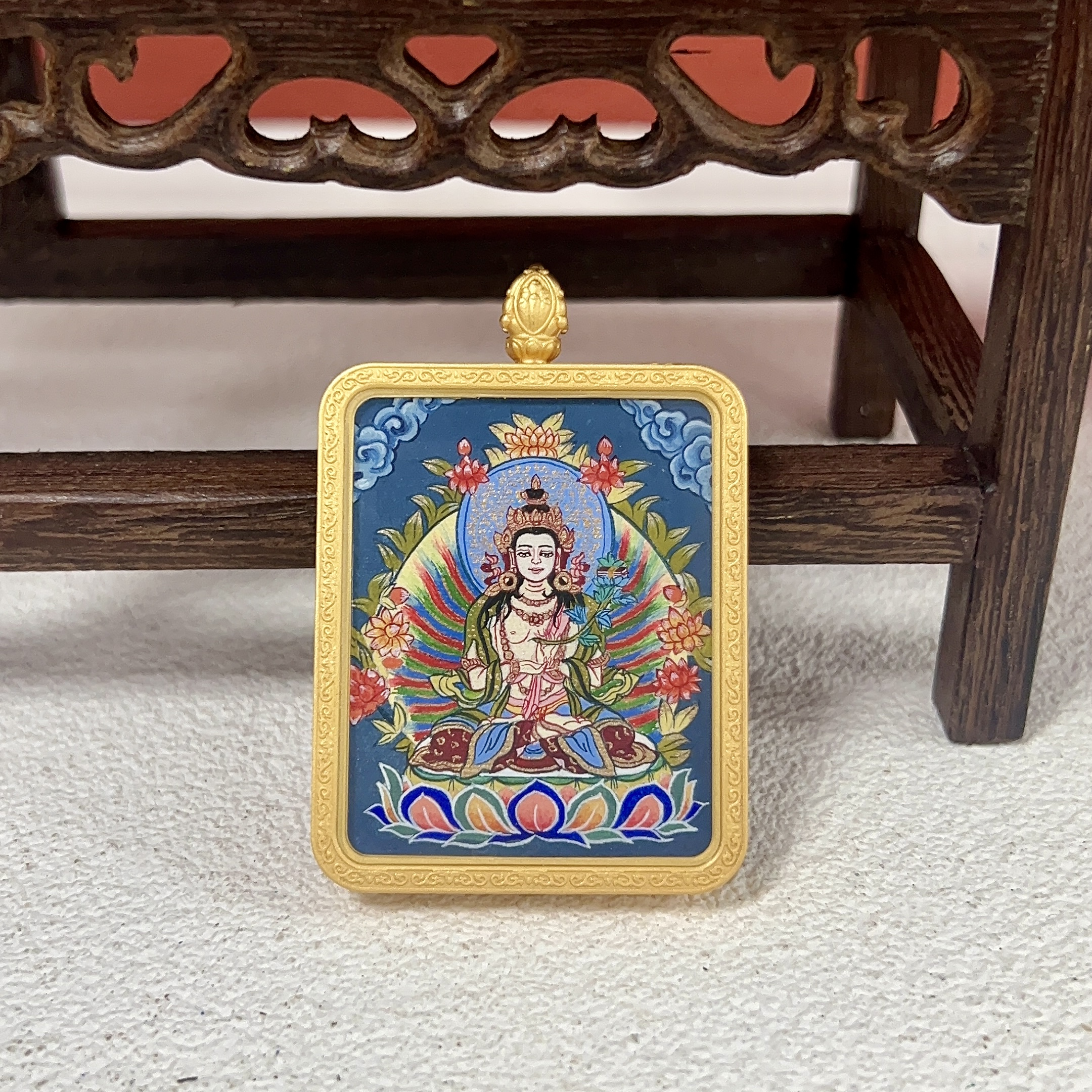 铜合金布艺吊坠 【菩缘藏饰】彩堂大势至手绘矿物颜料唐卡吊坠