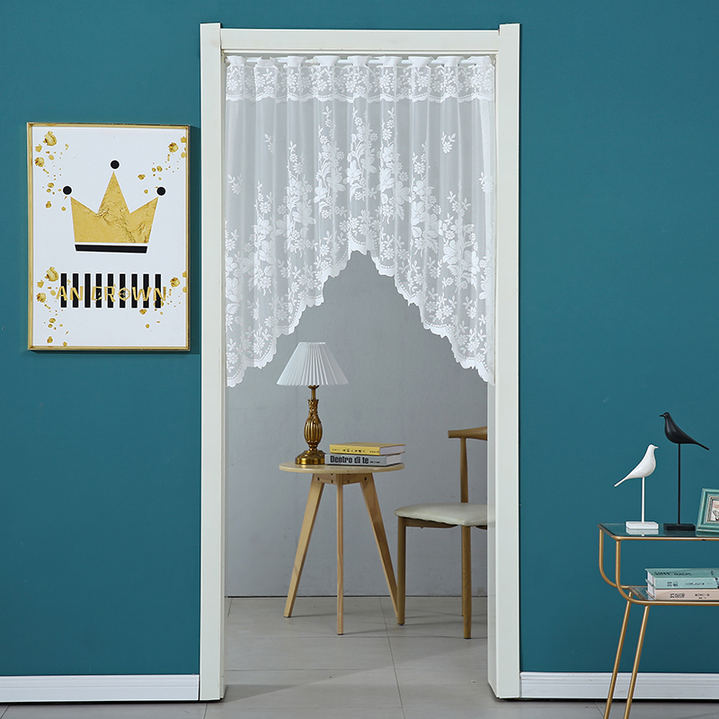 法式复古蕾丝门帘卧室白色纱帘半帘窗帘透光纱风水帘拱形门洞穿杆