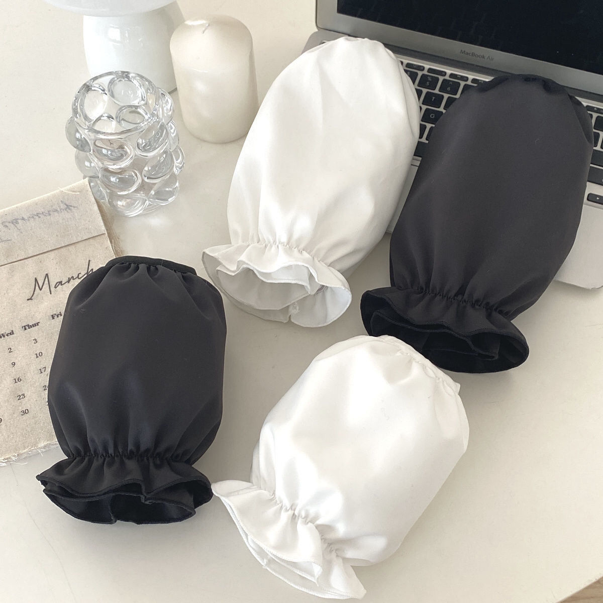 荷叶边简约纯色袖套防水防油服手袖学生成人工作上班防脏袖