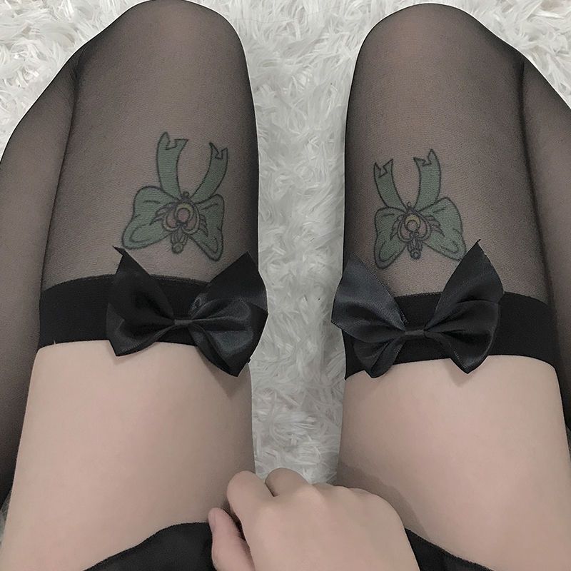 宜蝴蝶结过膝袜jk丝袜显瘦黑丝袜薄款长筒袜高筒袜女学生日系性感