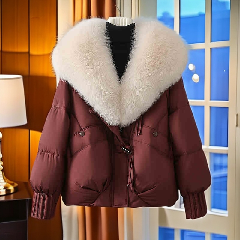 高级感超好看棉服女2025冬季新款保暖加厚可卸毛领宽松面包服外套